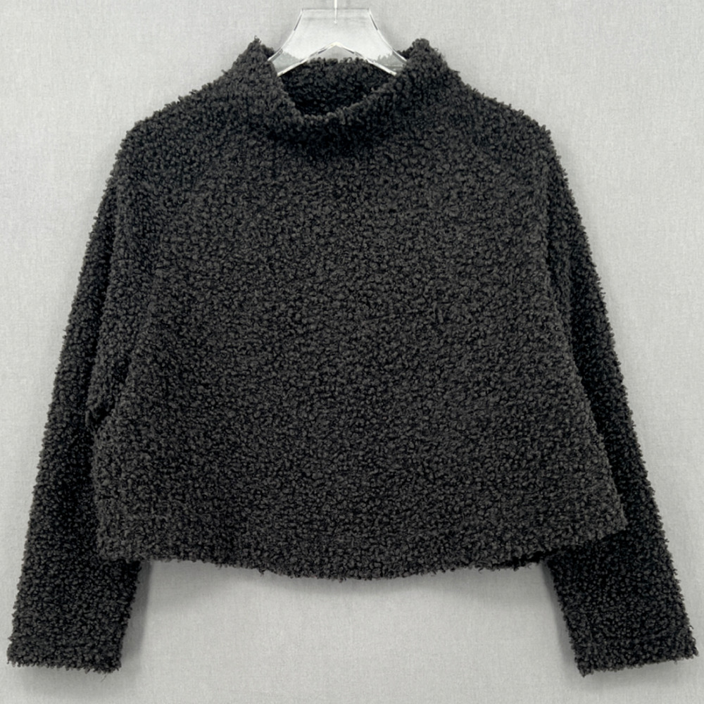 Ivy Jane Sweater Women M Gray Mock Neck Crop Flock Boucle Textured Pullover - Picture 2 of 11